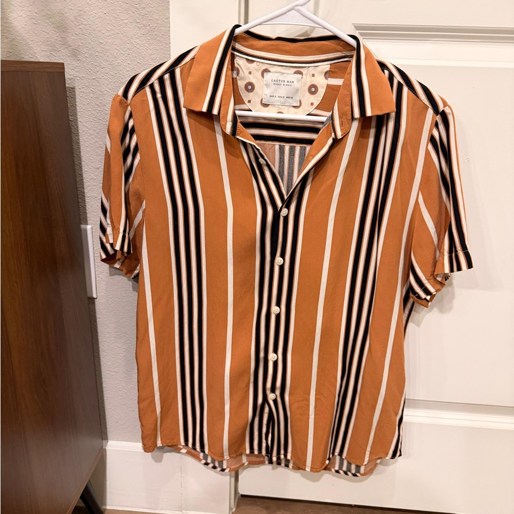 Men's Striped Dress Shirt - Orange and Black